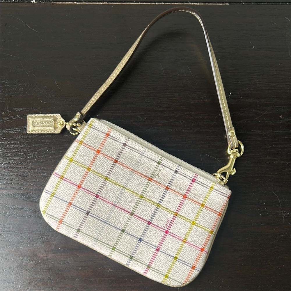 Coach Plaid Wristlet in Cream with Gold Hardware
